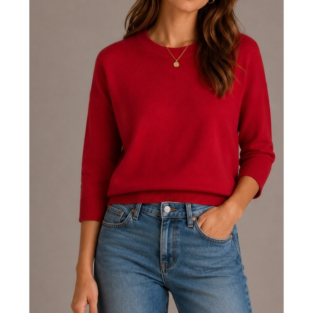 Talbots Petite Red 100% Pure Cashmere Crew Neck 3/4 Sleeve Sweater XL P